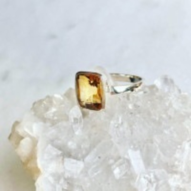 【宝石質・超美石】シトリン　（四角形）　シルバーリング　11号　4121