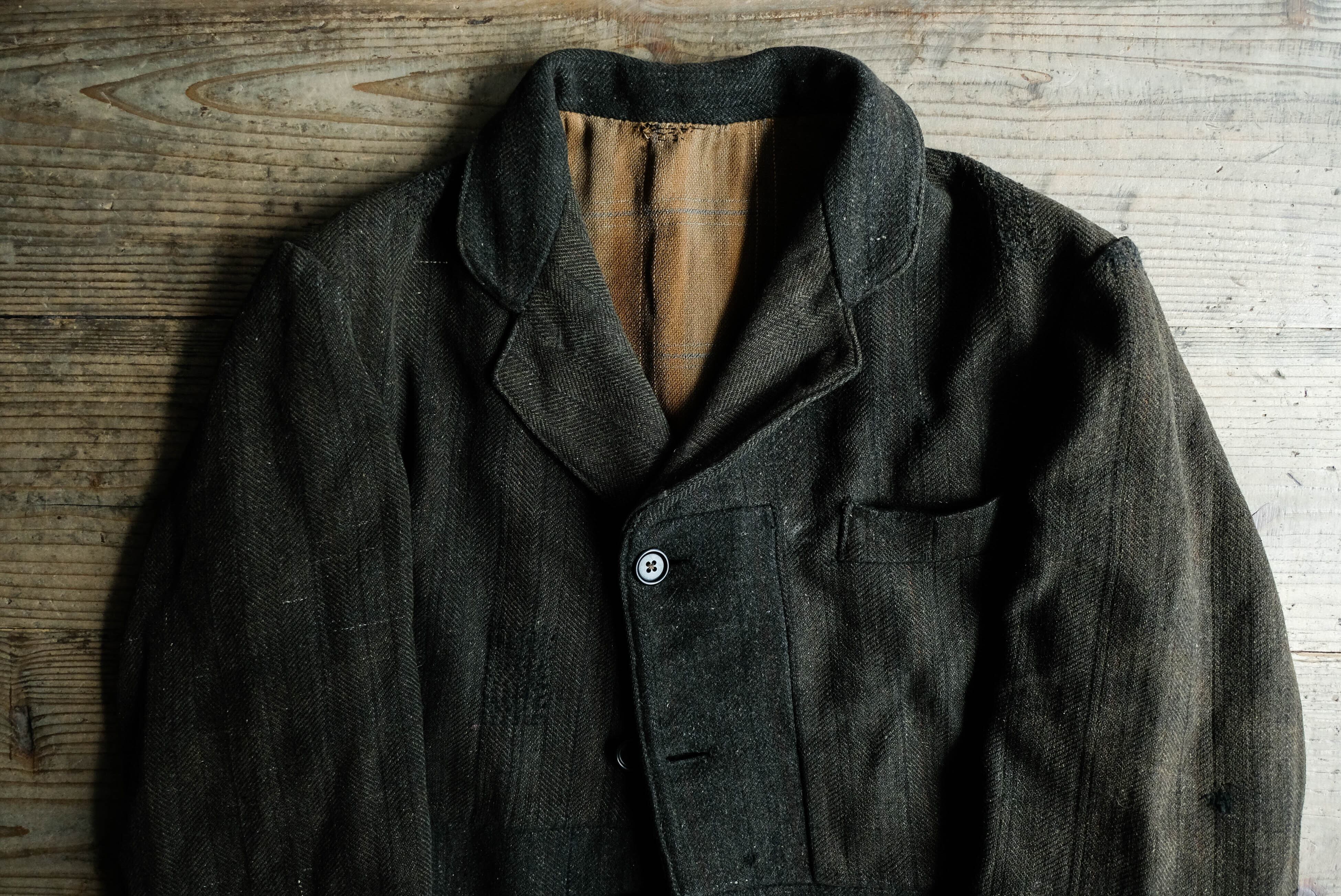 1900-20s フランス パッチワークのファーマーズウールサックコート