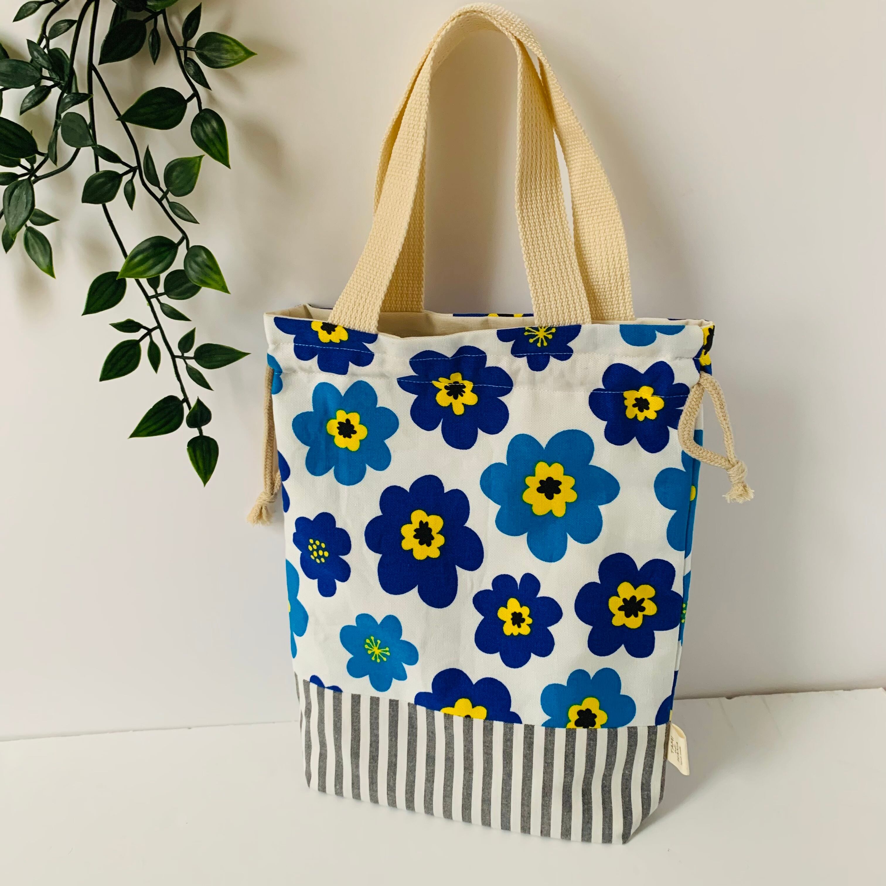 巾着袋L 『happy flower Blue』