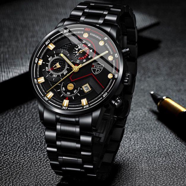 新品 クロノグラフ DEYROS 腕時計メンズ 黒金 | Pay ID