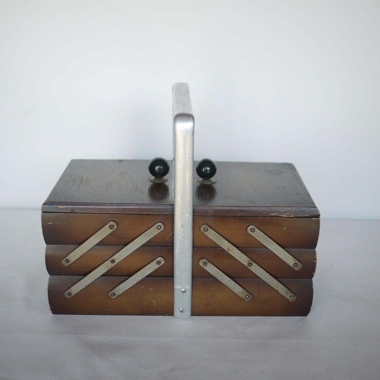 木製ソーイングボックス 3段スライド裁縫箱 ドイツ