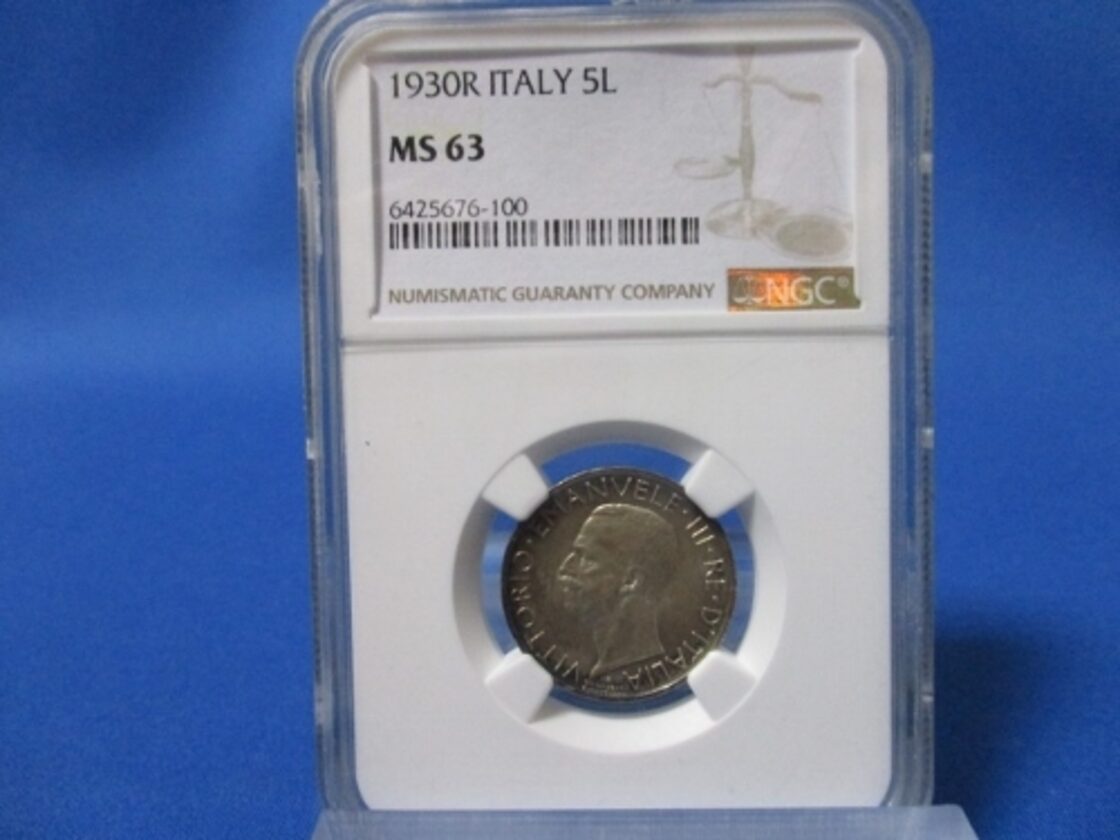 イタリア 5リラ銀貨☆1930年R／未使用／ヴィットーリオエマヌエーレ3世 