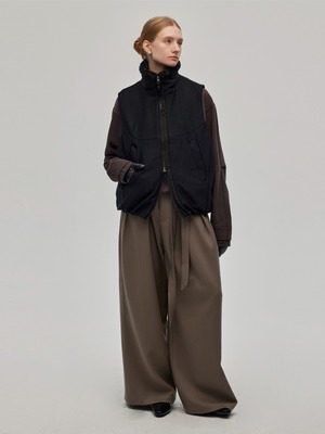 DECESOLO 24AW プリーツダブルウエストバンド ワイドパンツ