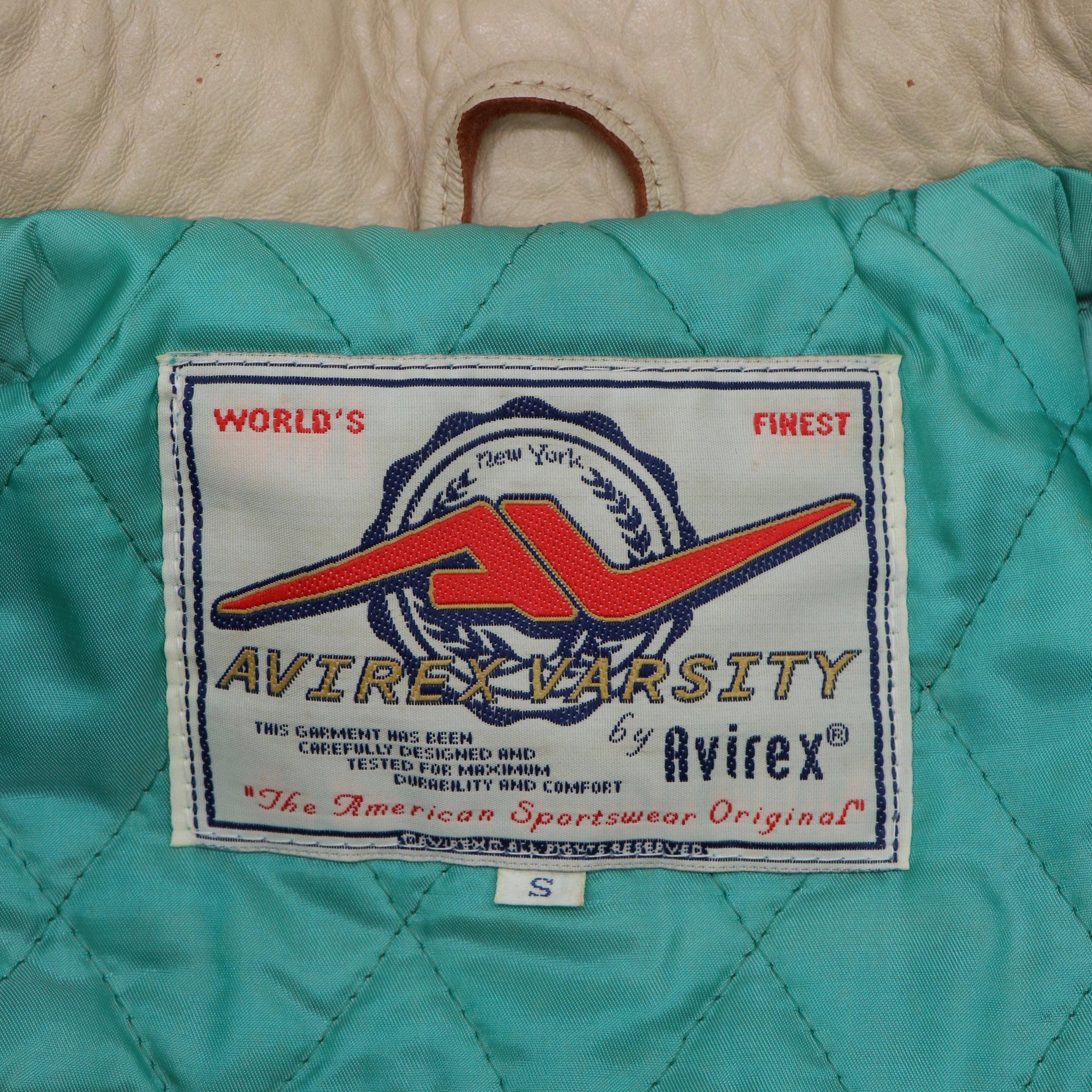 AVIREX USA VARSITY レザージャケット ブルゾン グリーン ベージュ