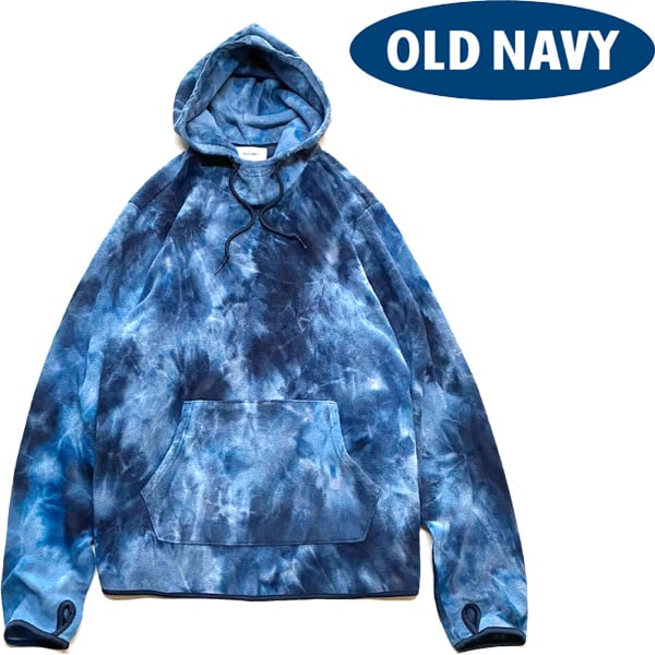 1点物◇タイダイOLD NAVYフリース素材スウェットパーカー古着メンズXL