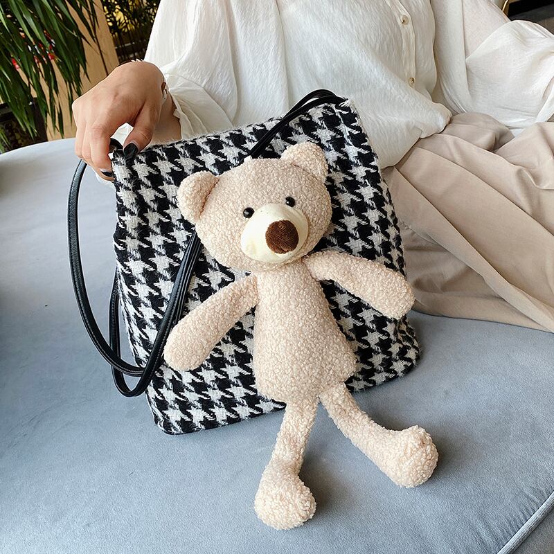 Shangxinスモールバッグレディースバッグ2020新しいトレンディなファッションワイルドワンショルダーメッセンジャーバッグバージョンかわいいウールバケットバッグ Tiancai_Wing_Bag8506957