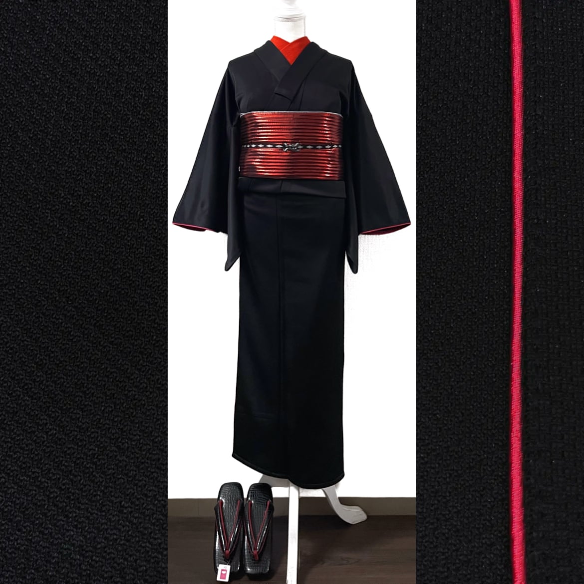 新品】楸堂オリジナルカスタマイズの黒無地ジャージ着物(ルビーレッド