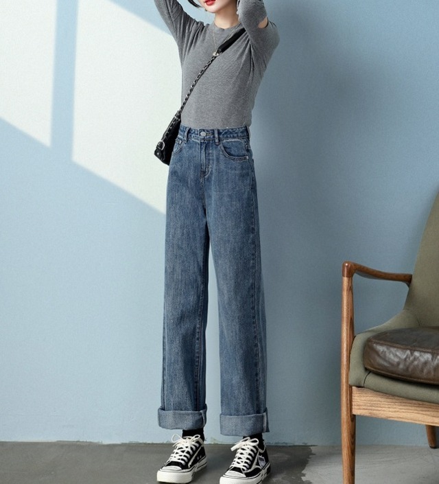 ハイウエスト デニム ストレートパンツ レディース パンツ ボトムス Gパン ロングパンツ ワイドパンツ デニムパンツ ロング ワイド ストレート ファスナー ポケット ハイウエスト ボタン デニム ブルーデニム かわいい 大人可愛い シンプル カジュアル おしゃれ こなれ感 ボーイッシュ 無地 春 夏 秋 冬 ママ 通勤 学生 学校 通学 デート お出かけ 旅行 公園 女子会 休日 脚長 普段使い 着回し 定番 S M L XL 2XL 大きいサイズ ゆったり ミディアムブルー