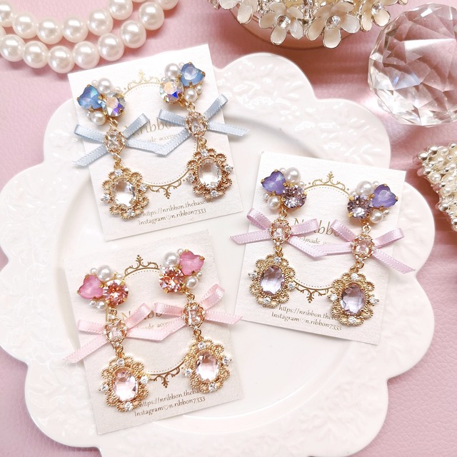 《 Princessハート＆ジルコニアオーバルチャーム》 ピアス/イヤリング