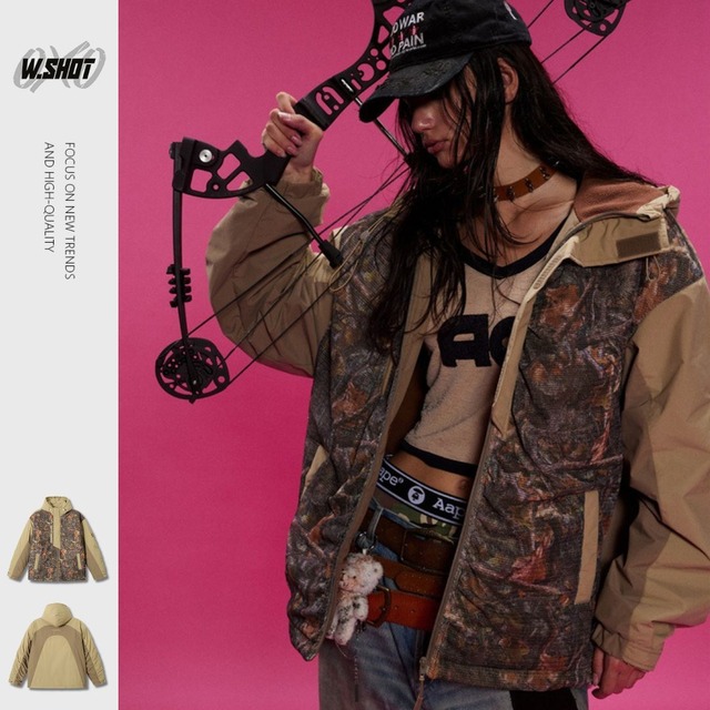 【暖かさUP】ストリート 枯れ葉迷彩柄ワークウェア 中綿ジャケット T1936 【暖かさUP】ストリート 枯れ葉迷彩柄ワークウェア 中綿ジャケット T1936