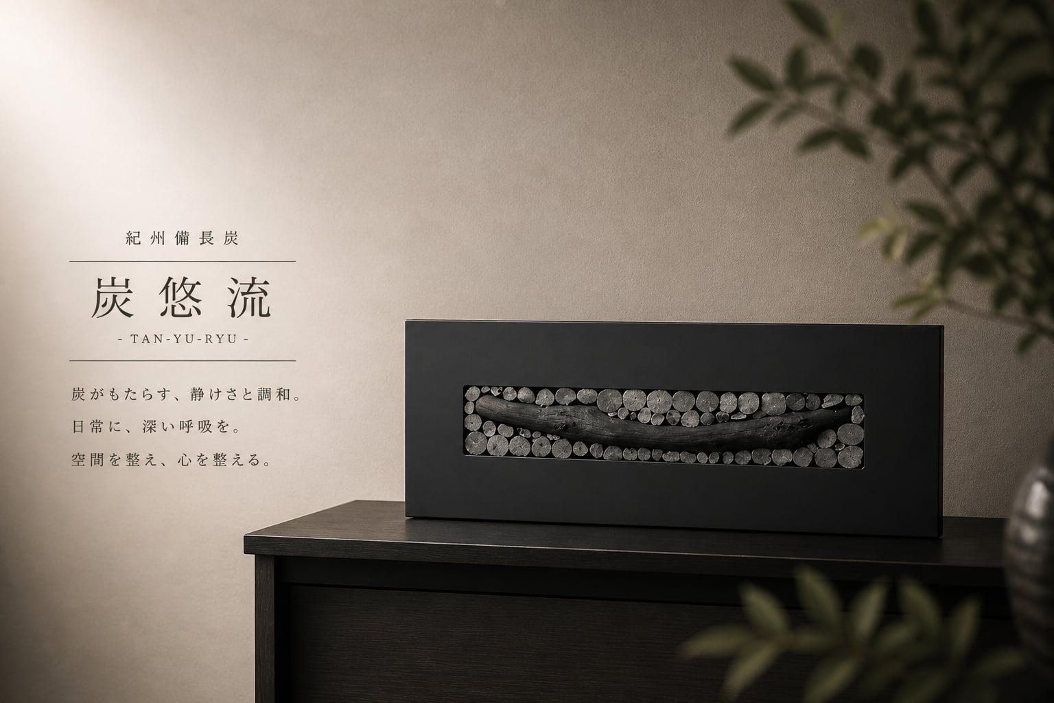 紀州備長炭 インテリア フレーム 『炭悠流』 額 40cm×15.5cm 長方形