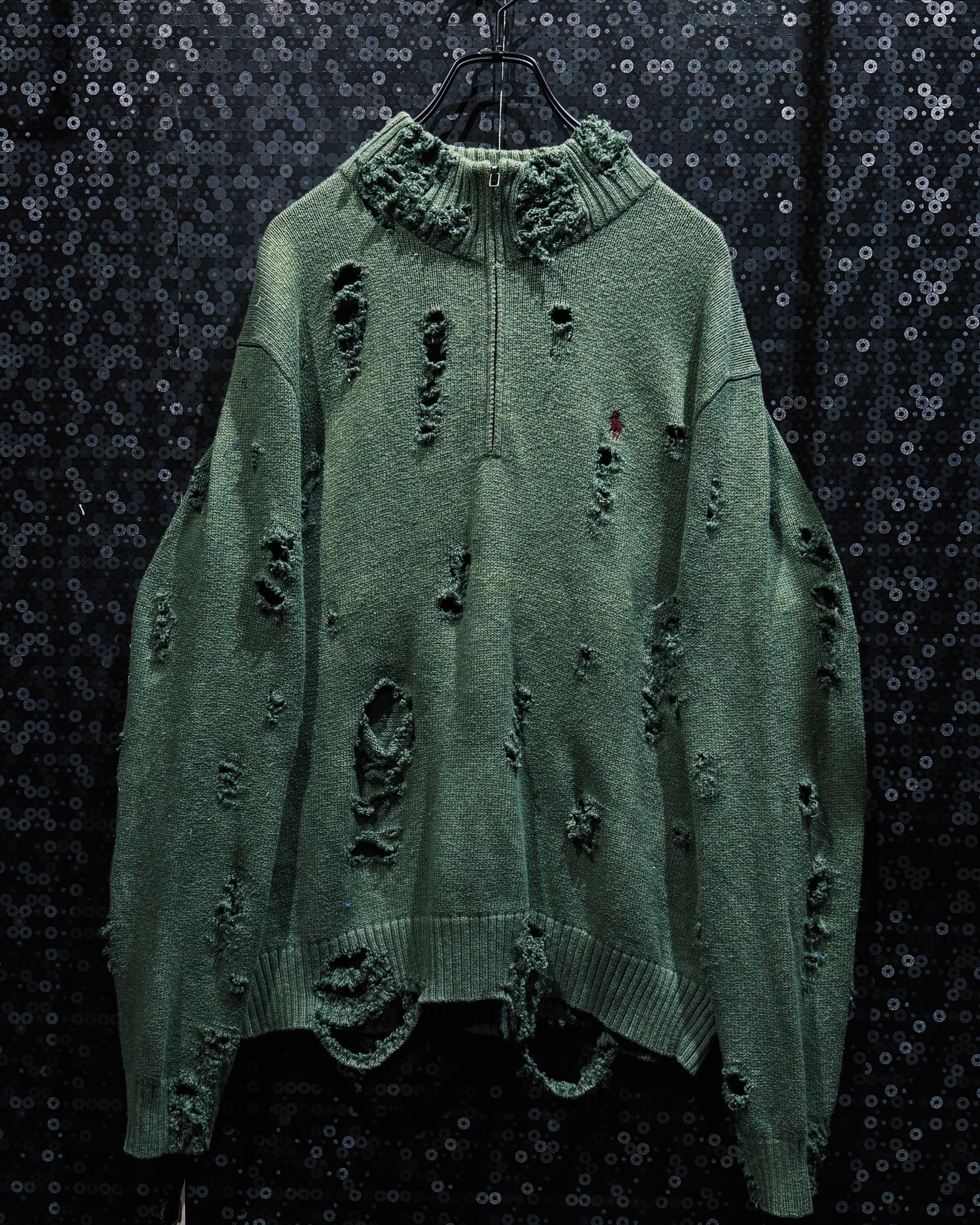 【ÆIEM】original “re:make” boro “Polo Ralph Lauren” half zip damaged knit sweater