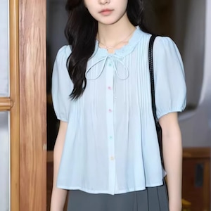 リボンパフスリーブピンタックブラウス ・76352