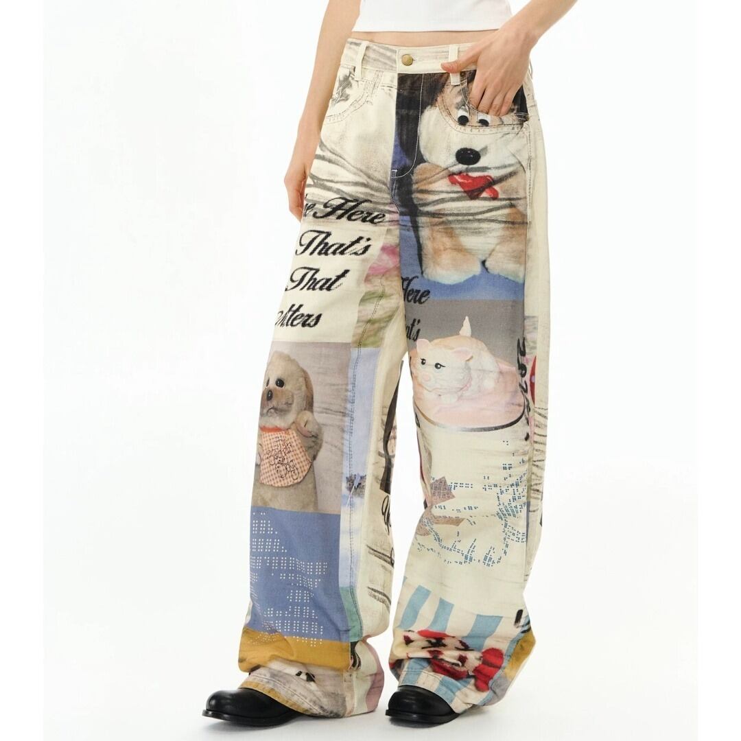 PEOPLESTYLE スタープリント クラッシュ カーブデニム ワイド PEOPLESTYLE スタープリント クラッシュ カーブデニム ワイド | Uturi