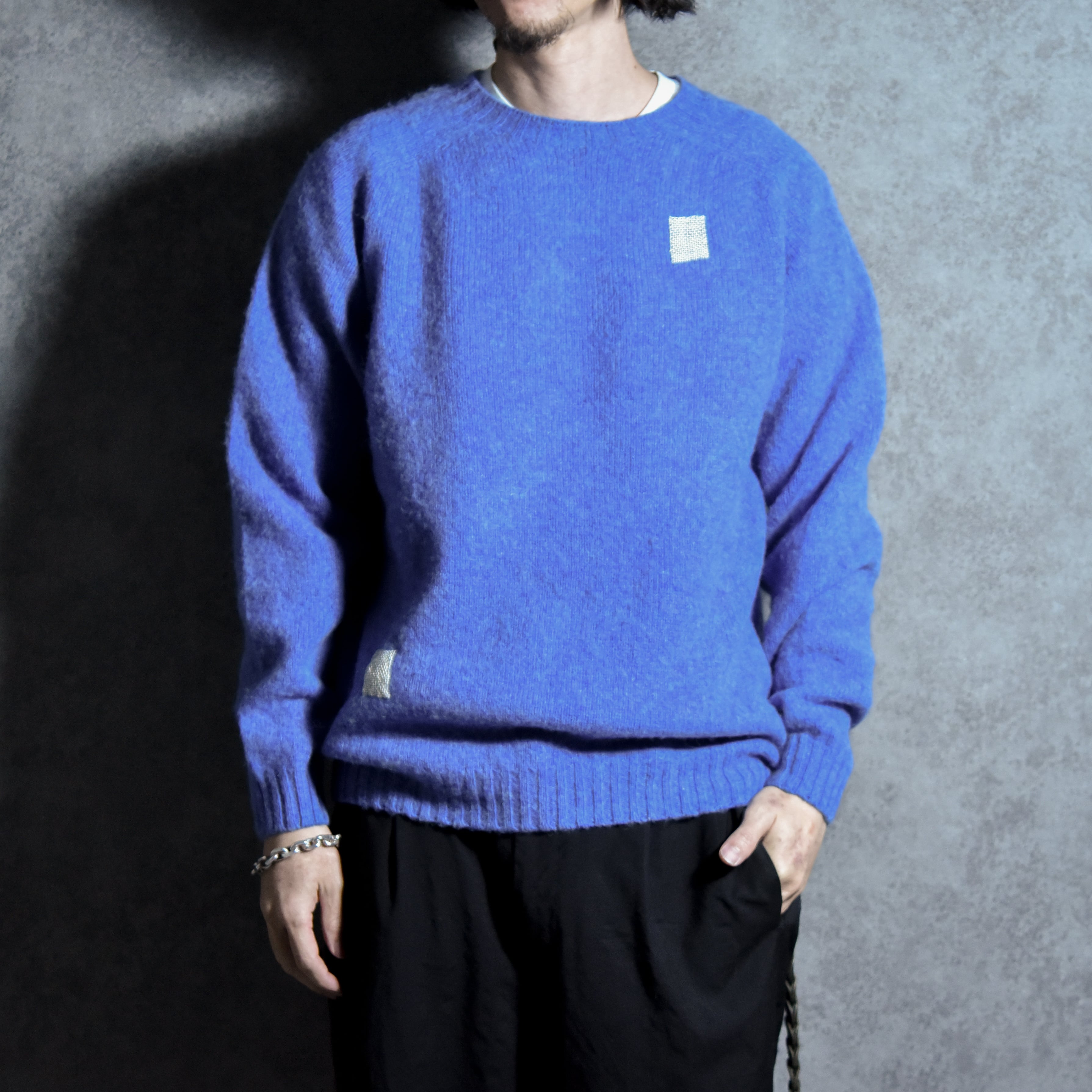 BRICK Shaggy Dog Shetland Wool Knit Sweater Crew Neck COBALT