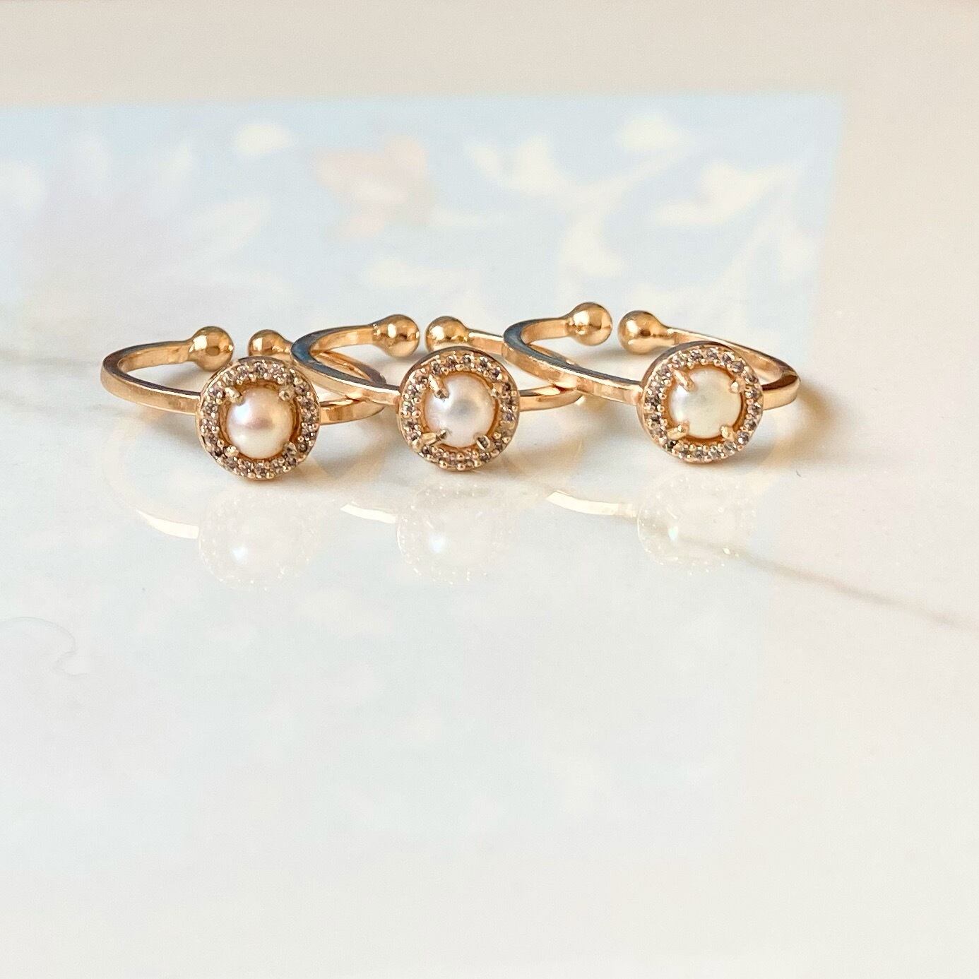 ☆送料無料☆Atelier Mon(アトリエモン)3連リング〈パール、ジルコニア〉インドジュエリー