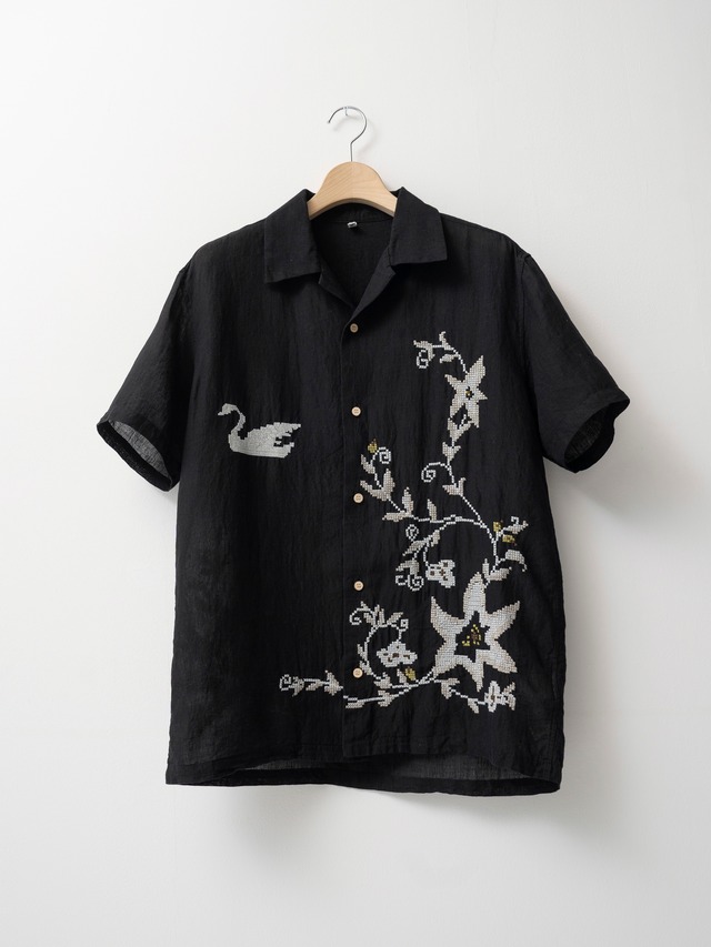KHOKI　Cross-stitch shirt　Black　24ss-b-02