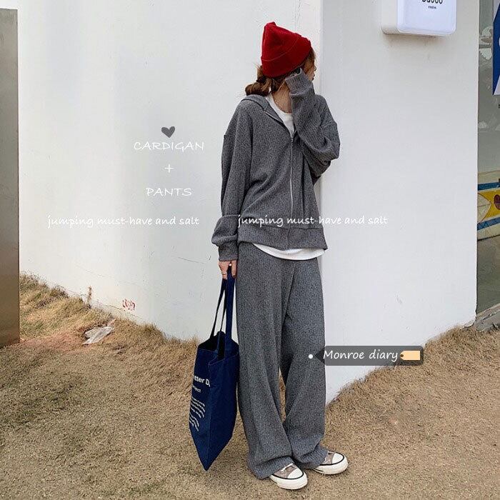 ニットパンツ ハイウェストカジュアルルーズスリム モンロー79029523135