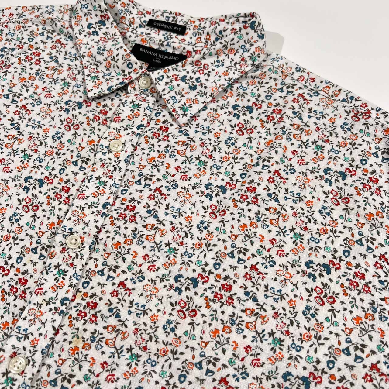 BANANA REPUBLIC バナナリパブリック 花柄 総柄 リネン&コットン オーバーサイズ 半袖シャツ サイズ XL /メンズ
