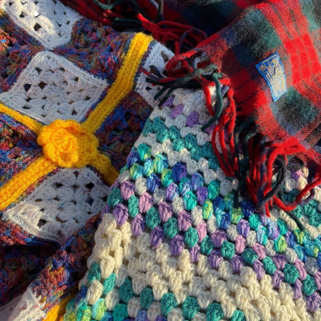 【blanket/rug】crochet blanket rug 約126㎝×約121㎝