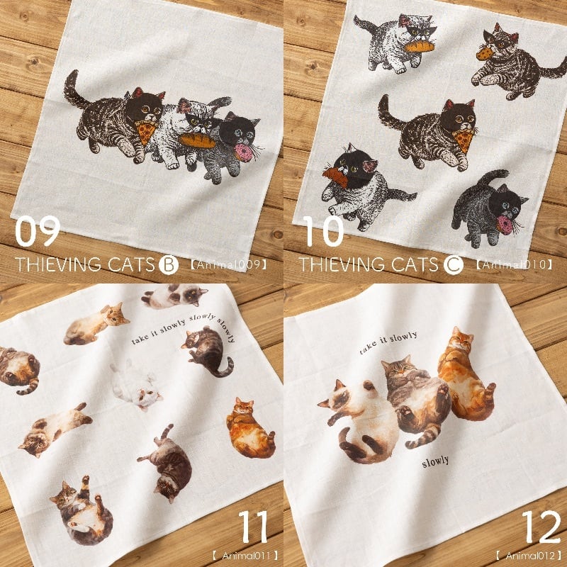 大きめリネン100％ハンカチ キャット＆ドッグ 43×43cm | Jubilee