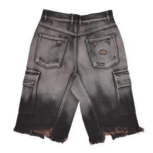 【WE11DONE】BLACK MENS CARGO WASHED DENIM SHORTS