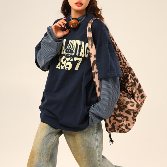 fade logo fake two-piece long tee　フェードロゴフェイクツーピースロングティー　J1486