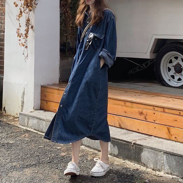 デニムワンピース シャツワンピース マキシ ロング丈 デニム 襟付きワンピース 体型カバー 長袖 レトロ 韓国ファッション レディース 大人可愛い ガーリー Retro High Waist Polo Color Loose And Thin Long Dress Dtc Value Rave Notice バリュー デニムワンピース シャツワンピース マキシ ロング丈 デニム 襟付きワンピース 体型カバー 長袖 レトロ 韓国ファッション レディース 大人可愛い ガーリー Retro High Waist Polo Color Loose And Thin Long Dress Dtc Value Rave Notice バリュー