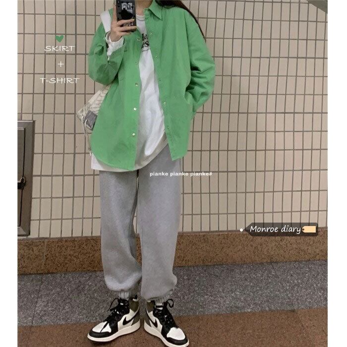 シャツ レディースオータムウィンタースタンダードトップス グリーンジャケット ロング レトロ 秋物 冬物 モンロー59000878297