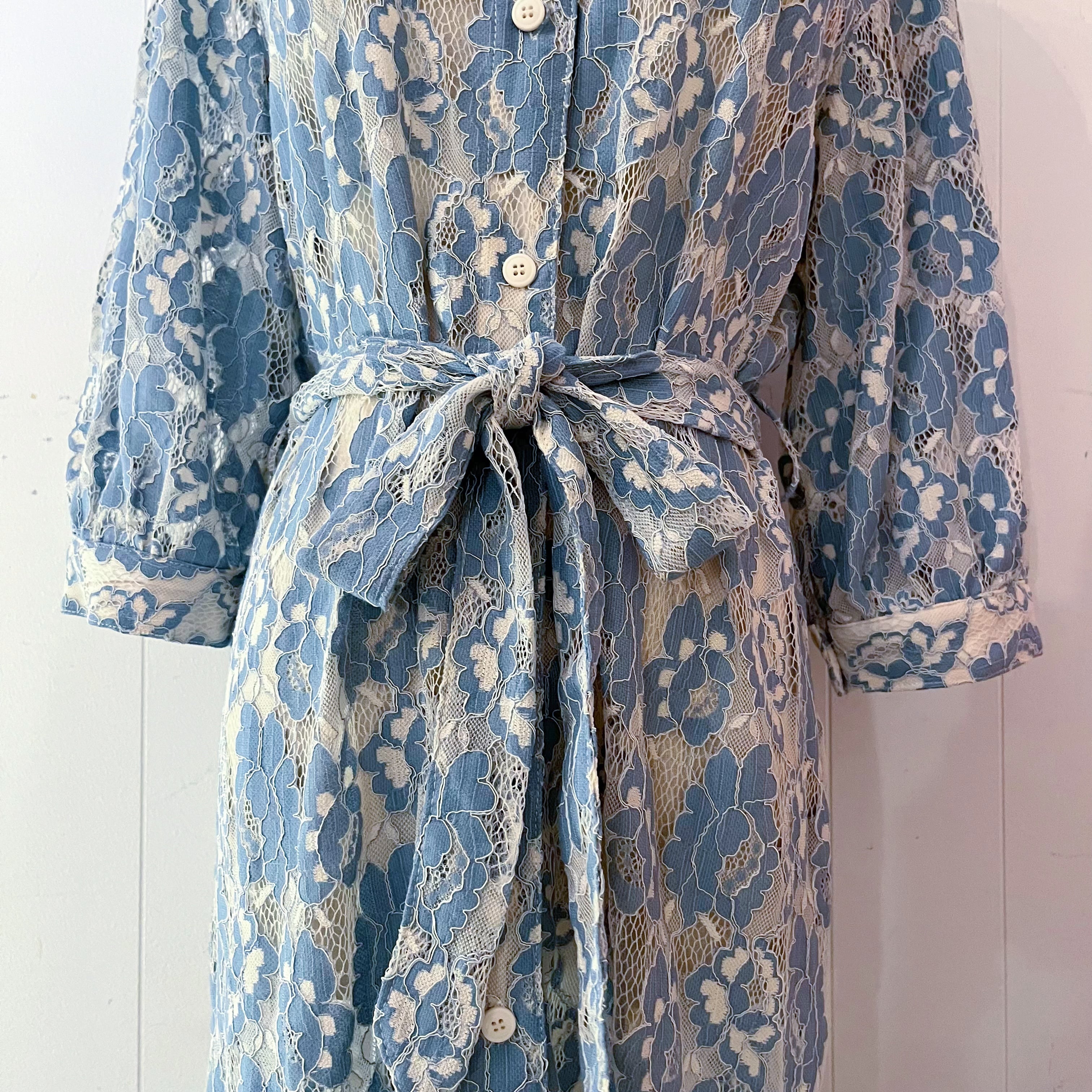 dusty blue flower lace one-piece
