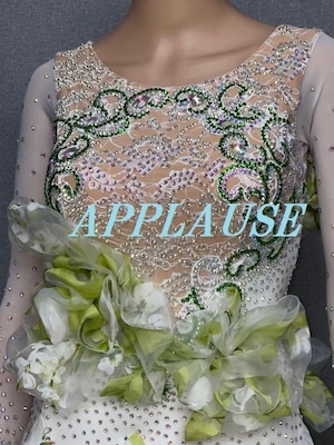 社交ダンス ドレス　スタンダード　モダンドレス　ホワイト（花柄）　L　デモ・競技用ドレス　発表会衣装　パーティドレス　ワンピース　舞台衣装