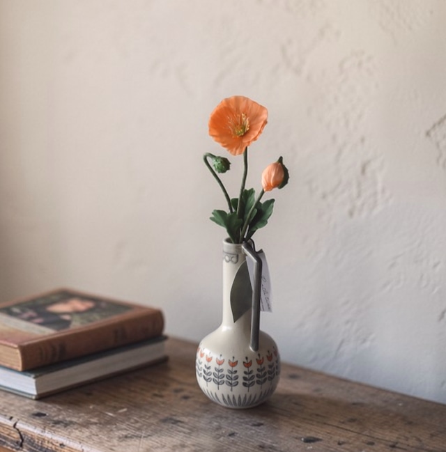 ◆ポピーの クレイフラワー・オレンジ｜一輪挿しセット｜枯れない花・インテリア・ギフトP1427
