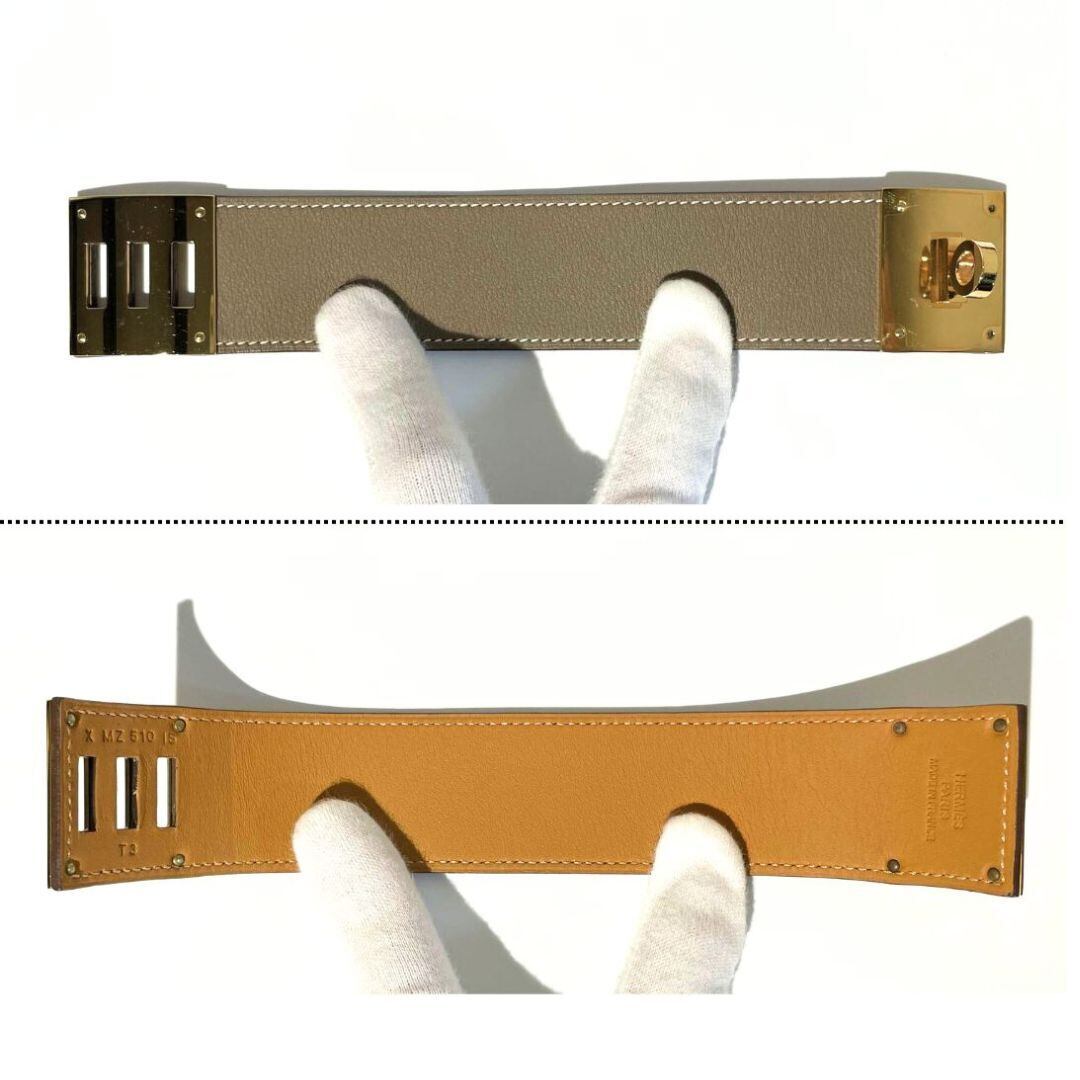 HERMES エルメス ケリードッグ レザー ブレスレット エトゥープ グレー 