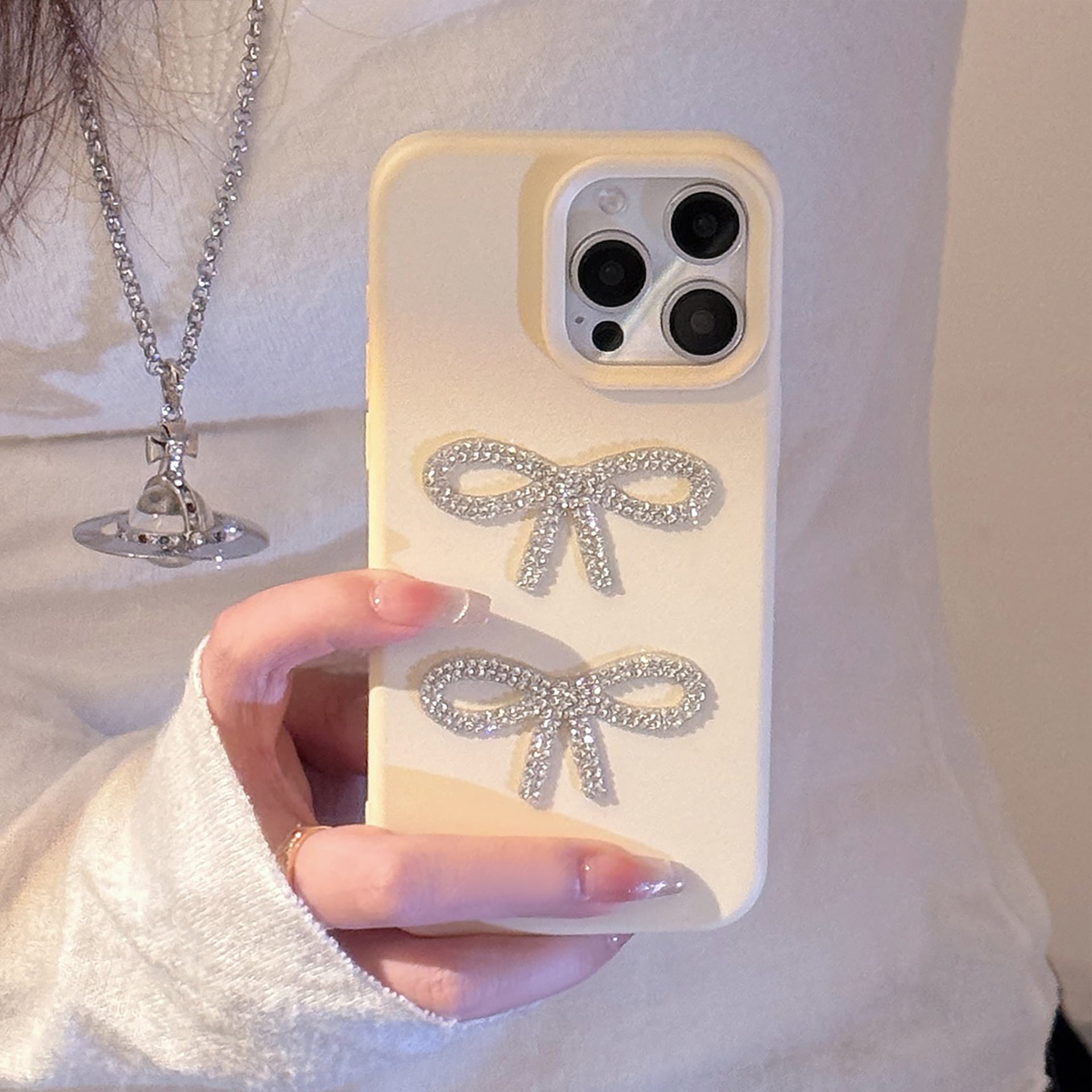 輝くリボン◎かわいい立体デコ ラインストーン iPhone 韓国ケース