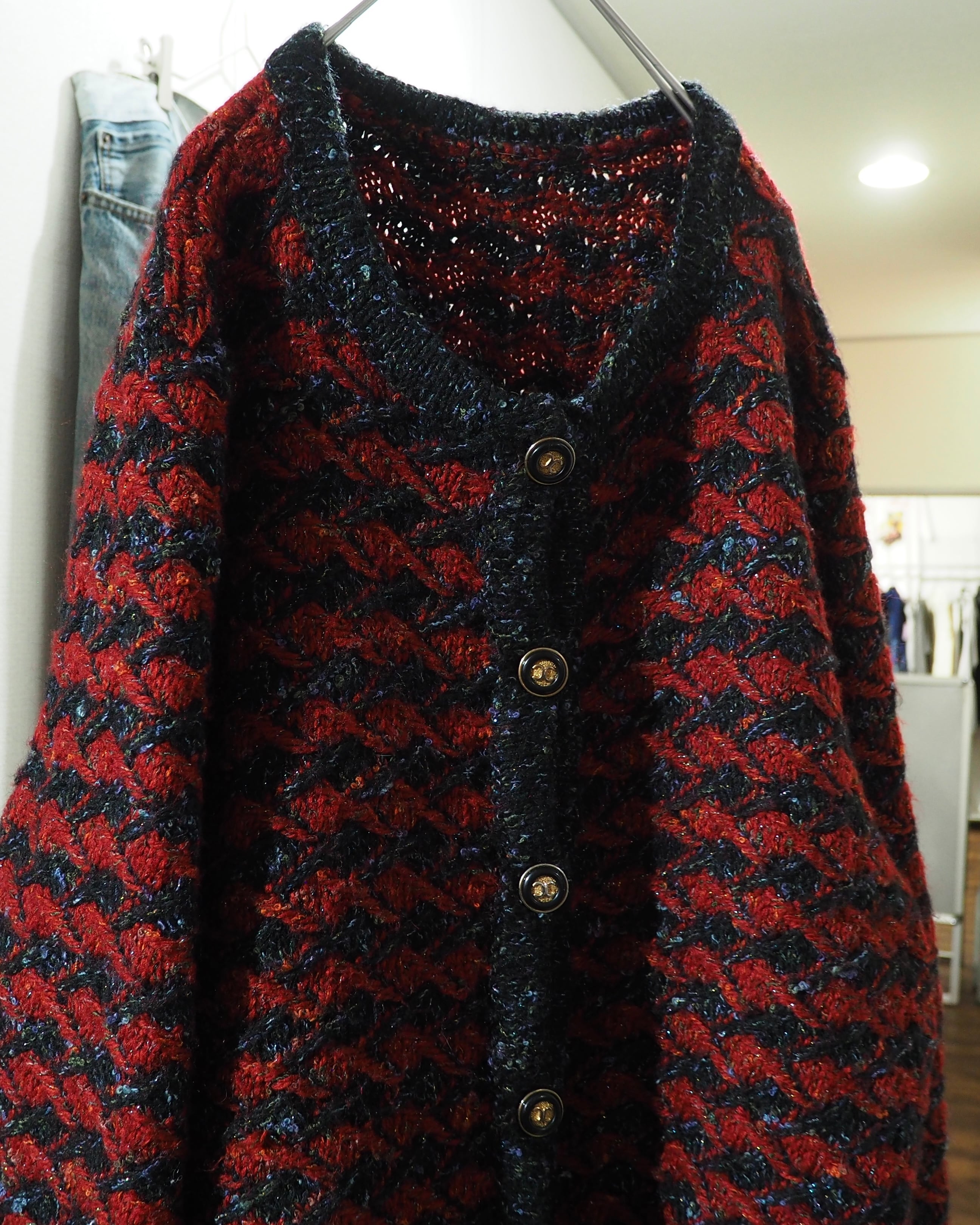" Unknown " Zigzag Knitting × Luxury Decoration Vintage Wool Cardigan