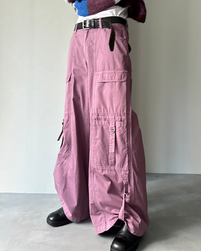 belted design wide buggy pants / purple