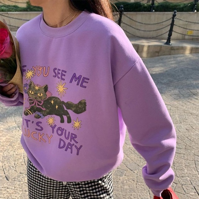 Cat print pullover sweatshirt 00654