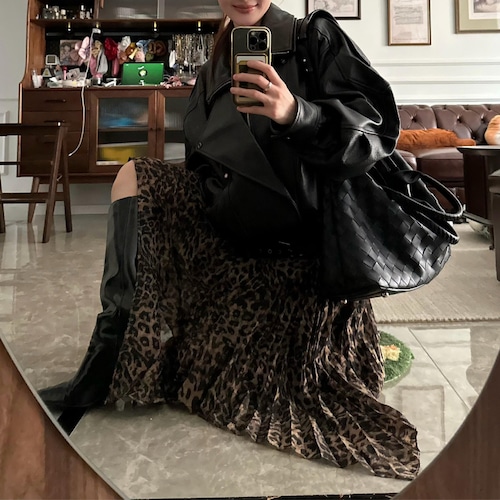 leopard print pleated skirt　10995
