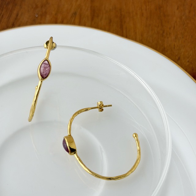Gold Coating  ストロベリークォーツ フープ スタッド ピアス