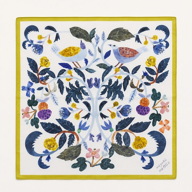 【 Matsuo Miyuki 】  Handkerchief  "ハンカチ" / Plants-Bird