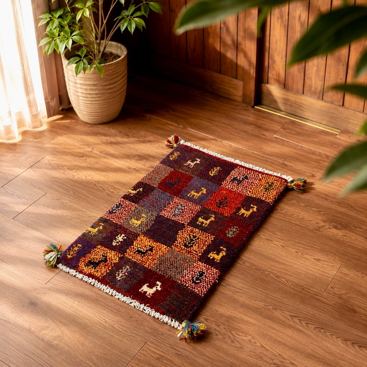 ギャッベ 82x42cm ペルシャ絨毯 手織り ギャベ 玄関マットラグ 絨毯 ペルシャギャッベ (ギャベ) 玄関マット No:GP-428 | A's Rug（エーズラグ）