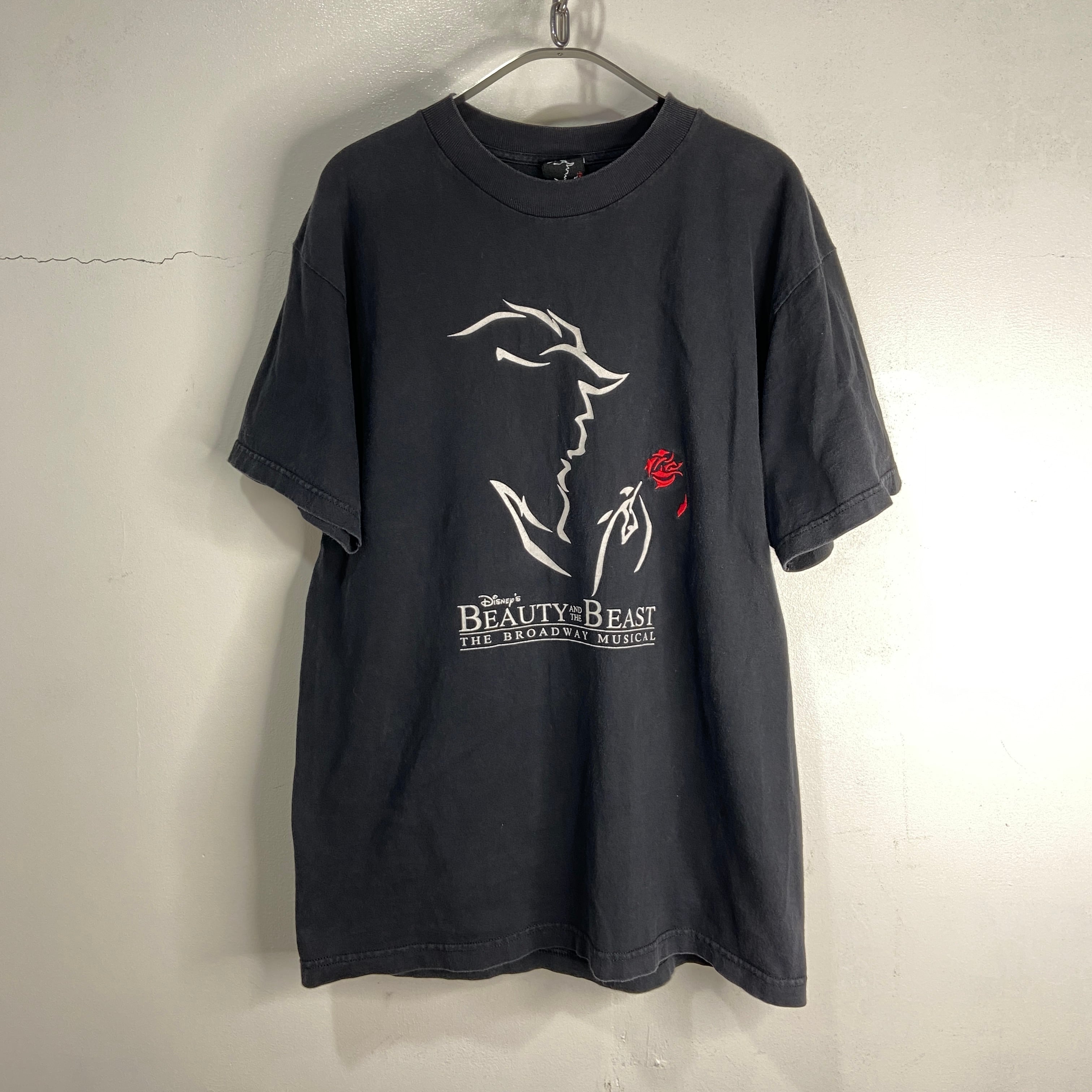 送料無料』90s Disney☆美女と野獣 プリントTシャツ ワンポイント刺繍 