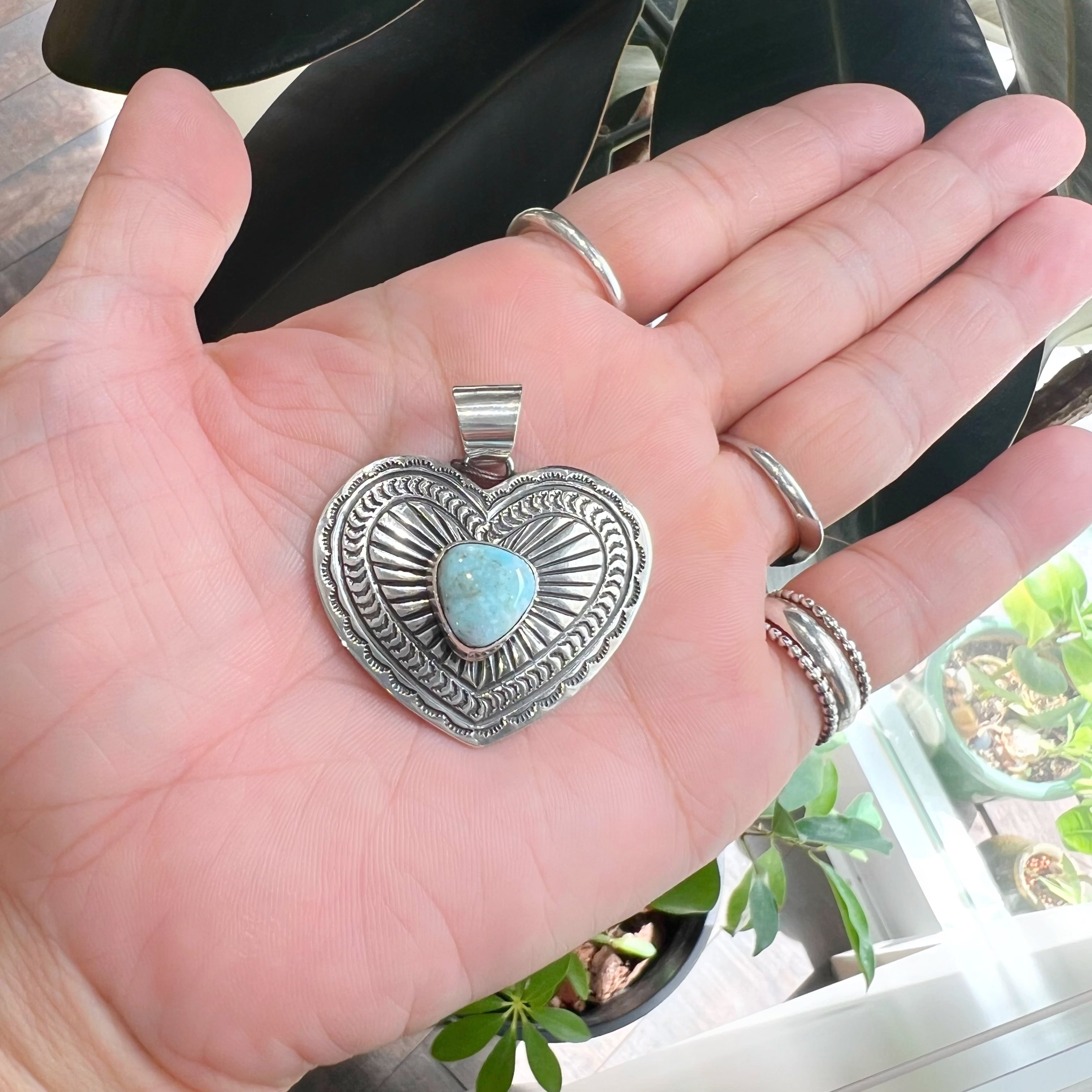 Indian Jewelry 》ターコイズハートペンダント ネックレス (チェーン 