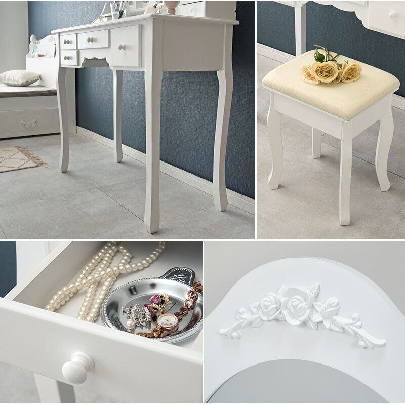 R419 三面鏡ドレッサー、組み合わせ椅子セット、幅90cm携帯電話/スマホ