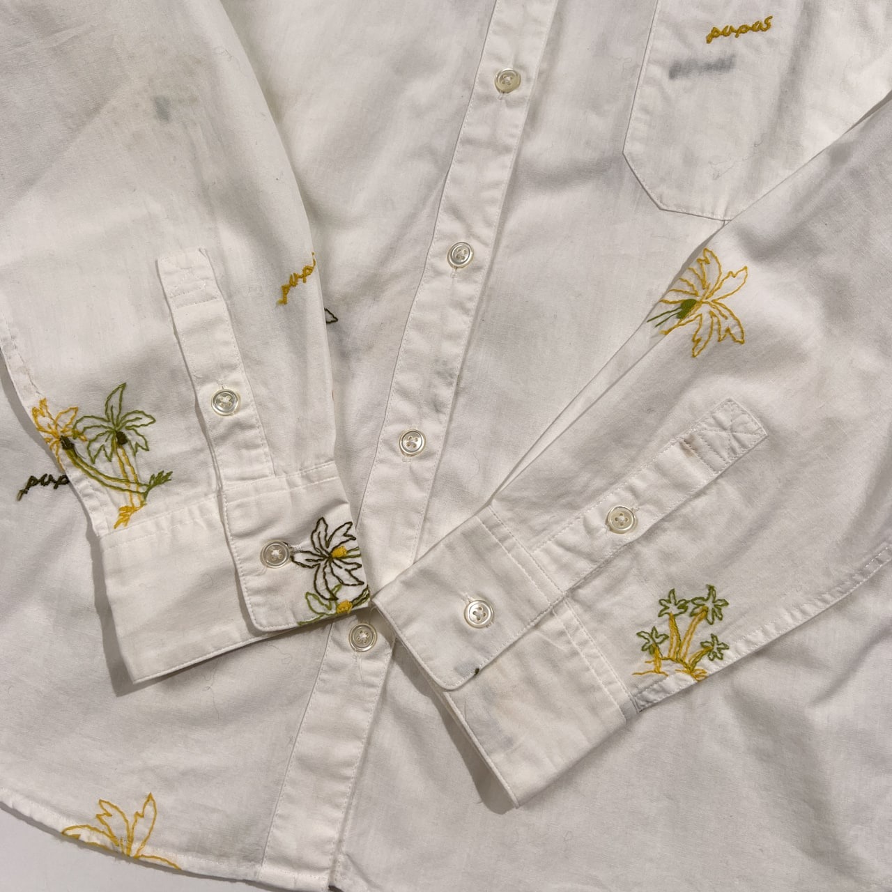 Mademoiselle NON NON マドモアゼルノンノン 刺繍入り 総柄 長袖シャツ サイズ 38 M /ホワイト/パパス/日本製