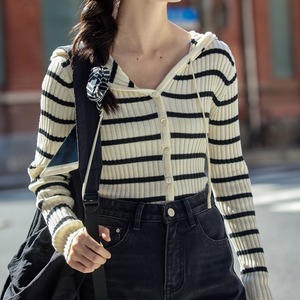 border hood knit cardigan J00006