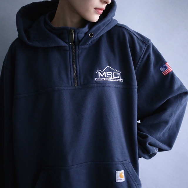 "Carhartt" over size half-zip black sweat parka