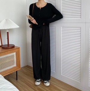 ウエストゴム　リブワイドパンツ　AJ205-614