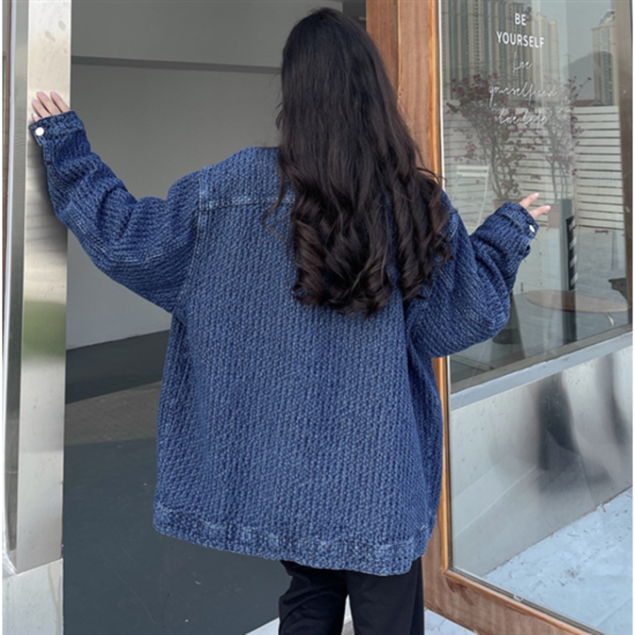 長袖デニムジャケット 春服秋服 ミドル丈 レトロ ルーズシルエット 