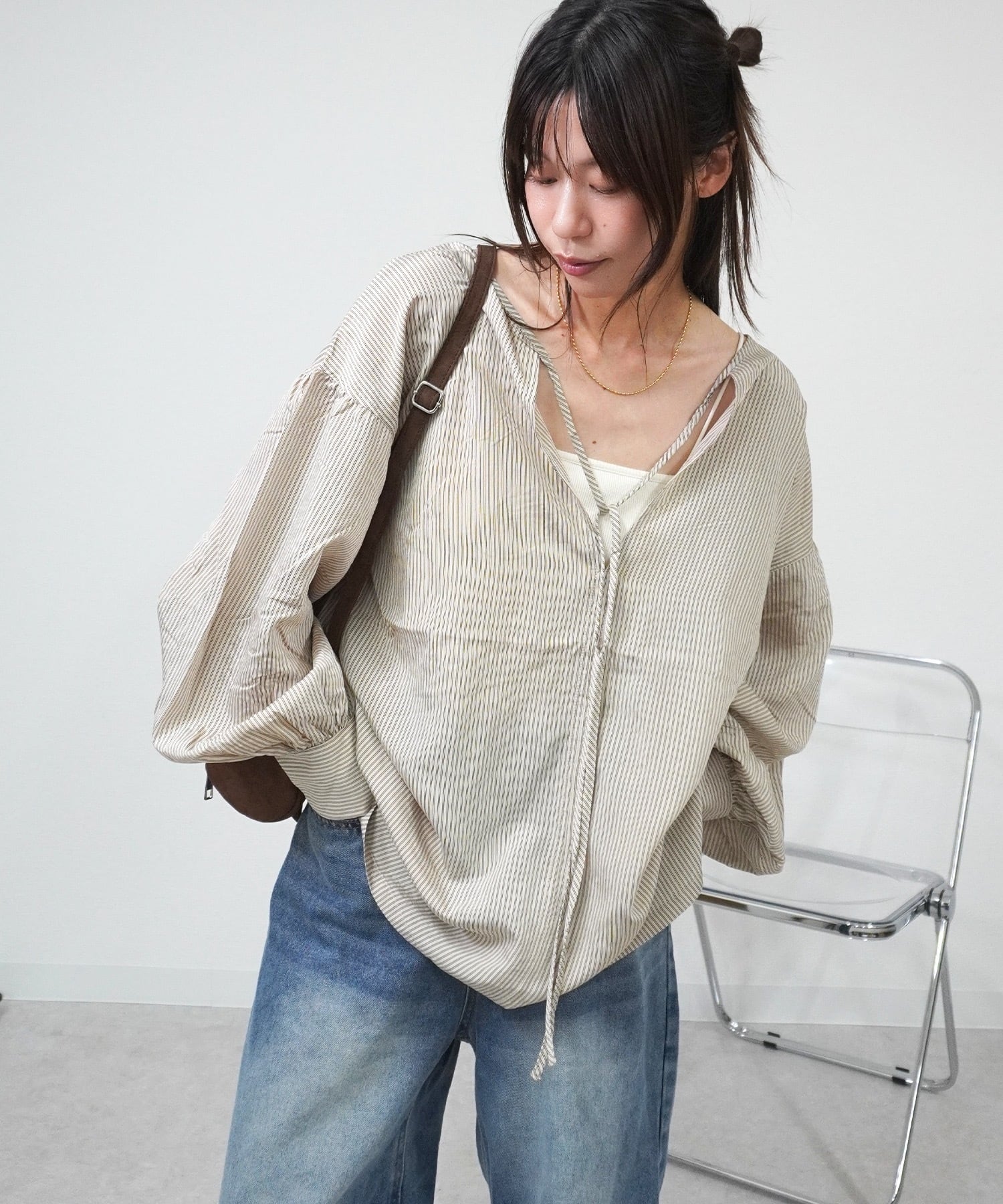 ストライプキーネックブラウス 5055149(0910)